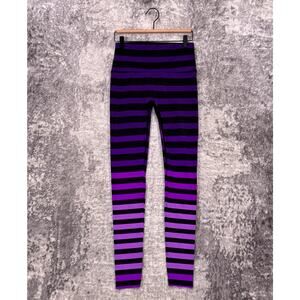 K Deer Leggings Large Womens Purple Striped High Rise Full Length